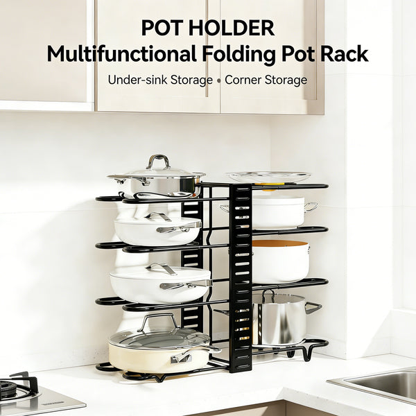 Multifunctional 8 Tier Pot Rack Organizer No Screws Needed Thickened Frame With Adjustable Buckle Dip Coating Process For Kitchen Storage Use