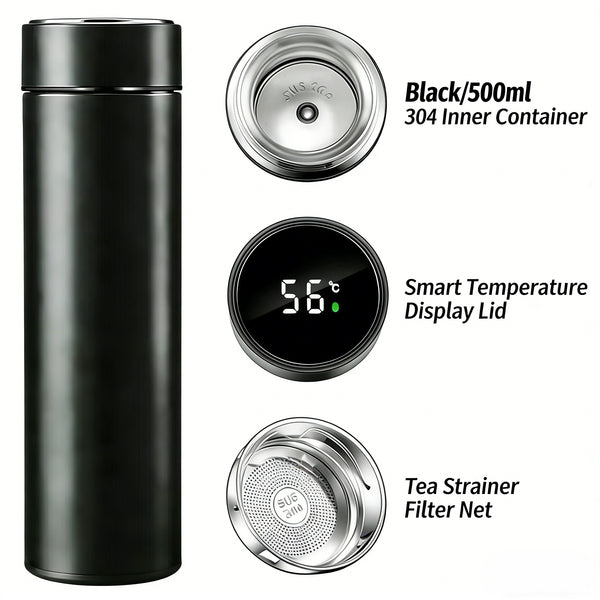 Smart 304 Stainless Steel Insulated Water Bottle with LED Temperature Display | 500ml | Perfect for Car, Office & Travel