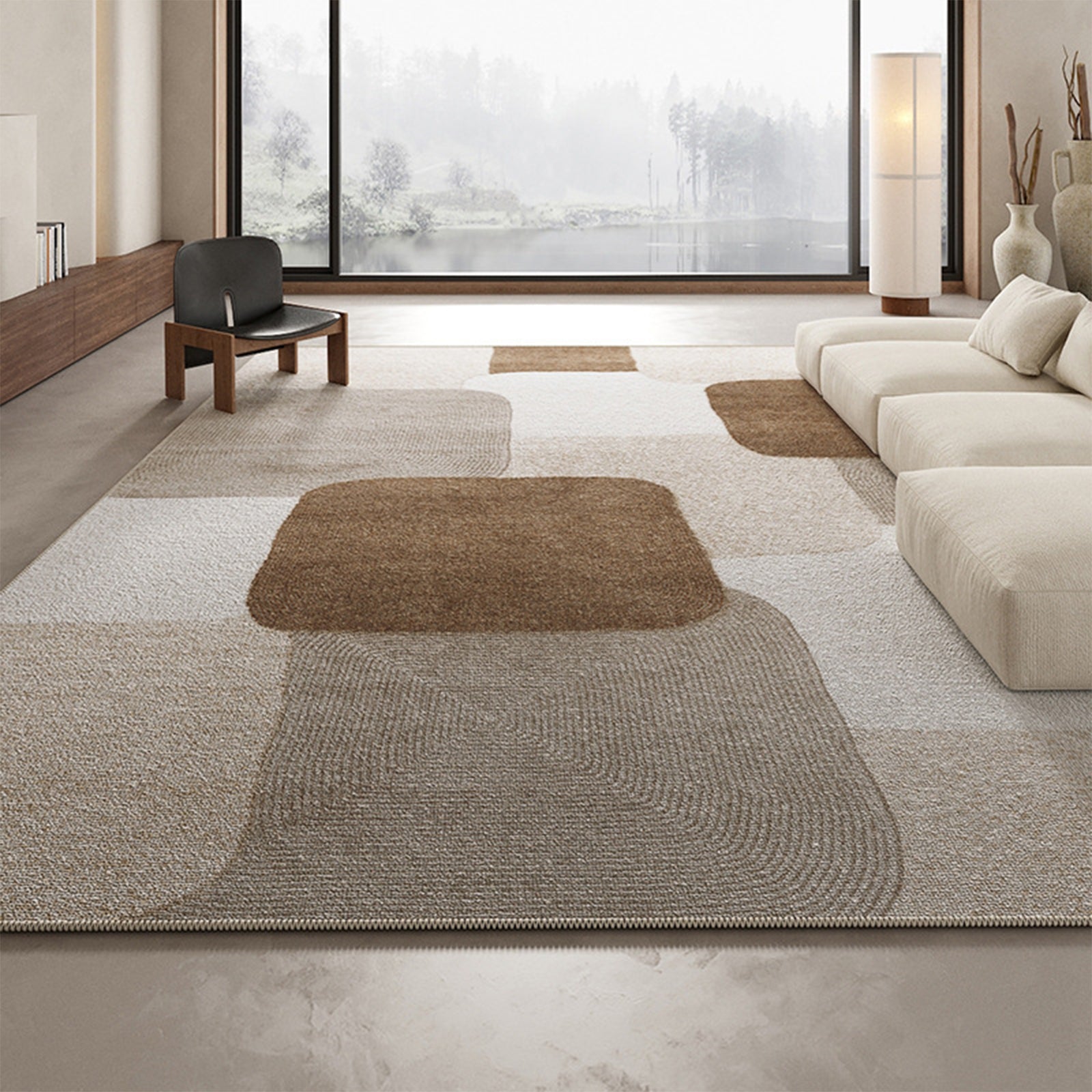 Abstract Beige Area Rug Non Slip Modern Geometric Living Room Carpet 160x230CM for Living Room 01