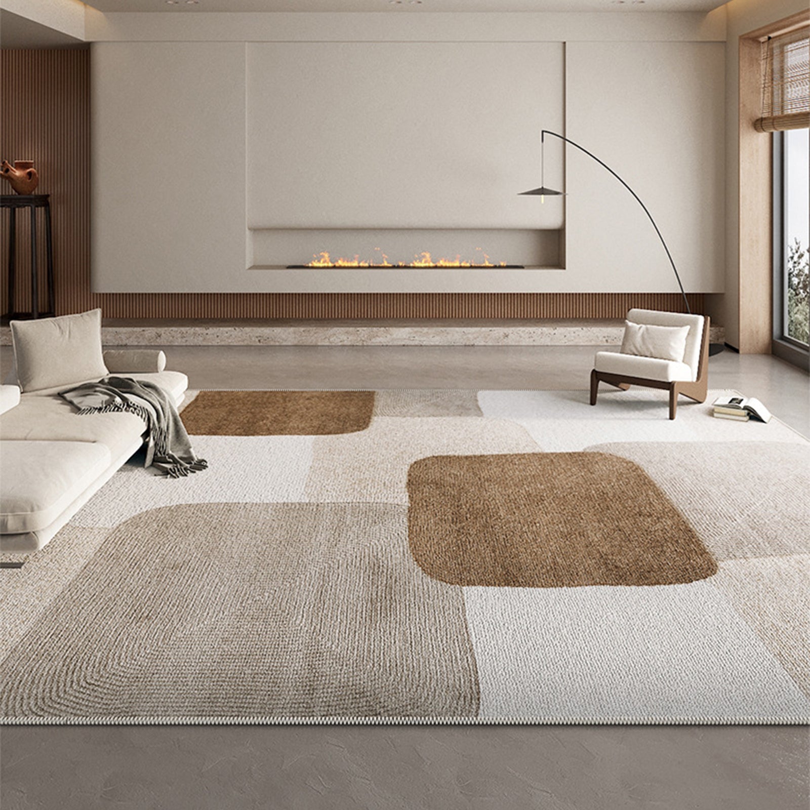 Abstract Beige Area Rug Non Slip Modern Geometric Living Room Carpet 160x230CM for Living Room 01