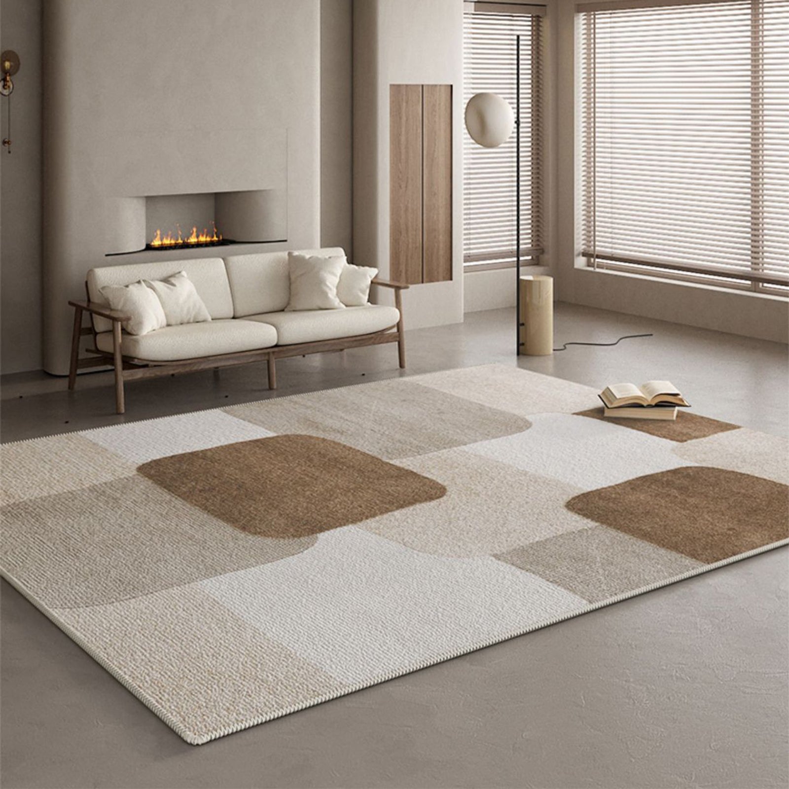 Abstract Beige Area Rug Non Slip Modern Geometric Living Room Carpet 160x230CM for Living Room 01