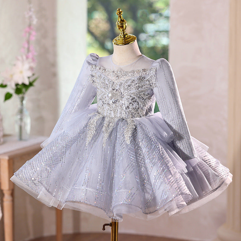 Girls' mini dress with long sleeves and sequined princess dress