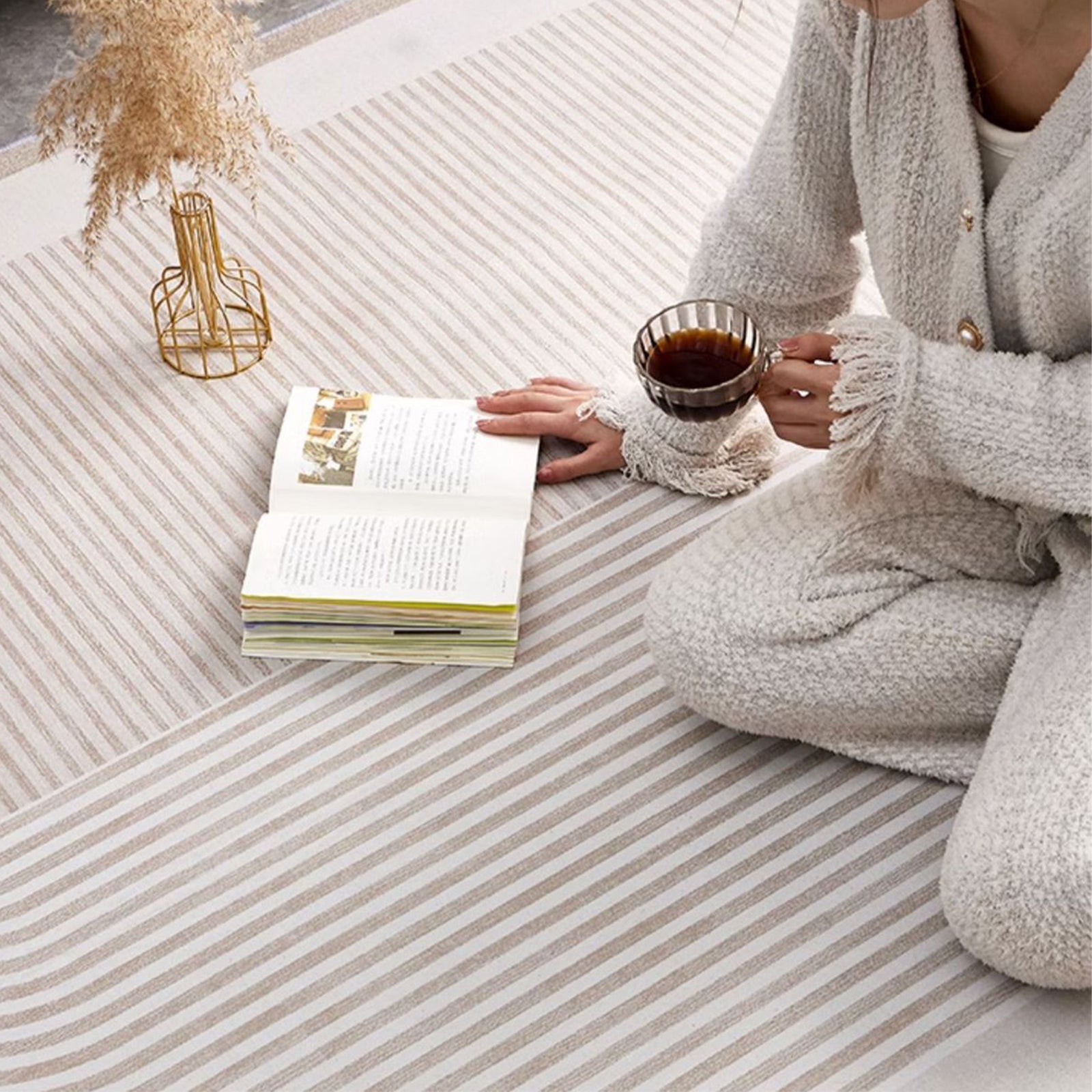 Abstract Beige Area Rug Non Slip Modern Geometric Living Room Carpet 160x230CM for Living Room 01