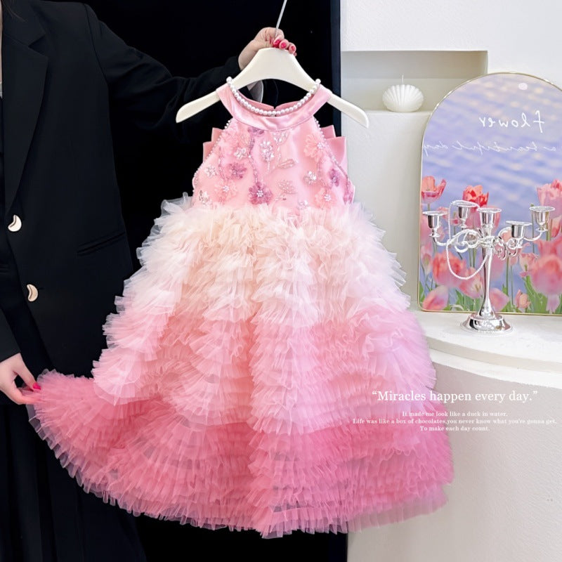 Girls' mesh gradient tutu dress summer dress