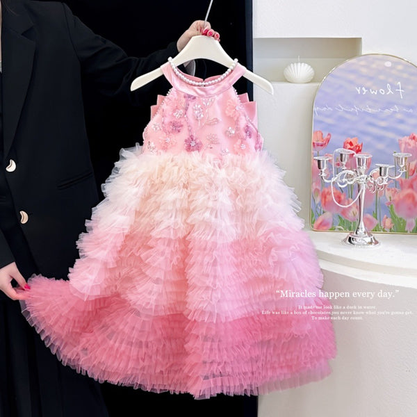 Girls' mesh gradient tutu dress summer dress