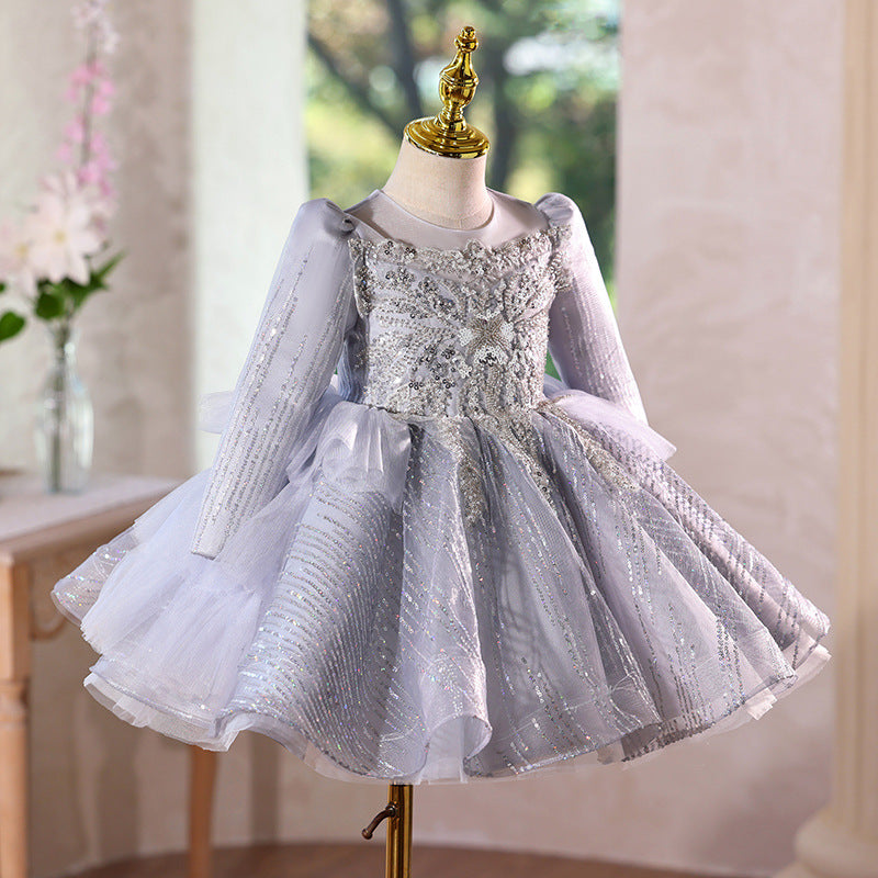 Girls' mini dress with long sleeves and sequined princess dress