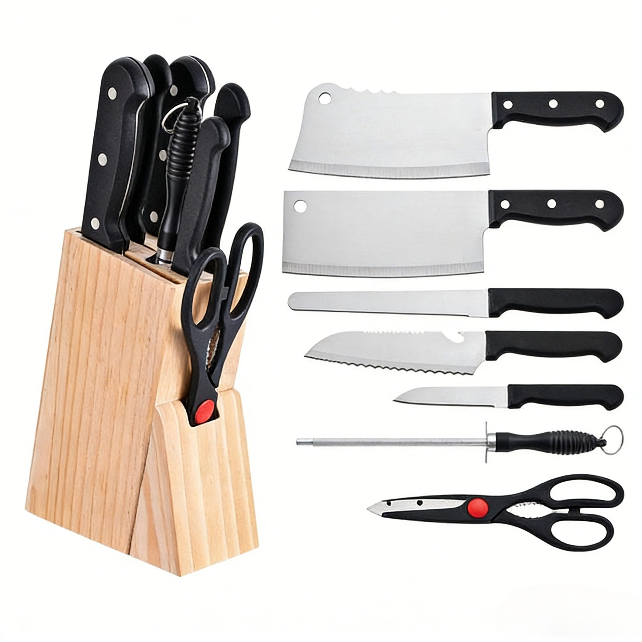 8-Piece Stainless Steel Kitchen Knife Set with Wooden Block | Sharp Chef Knives for Meat, Vegetables & Fruits