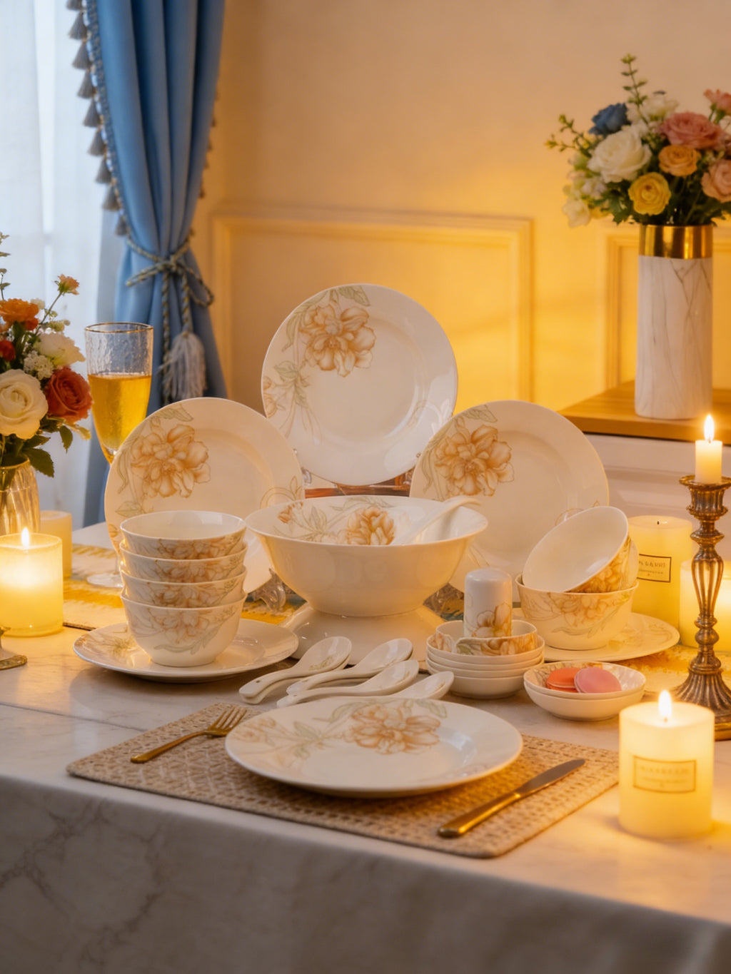 28-Piece Ceramic Dinnerware Set | Elegant Floral Pattern Tableware Serves 6 | Microwave & Dishwasher Safe