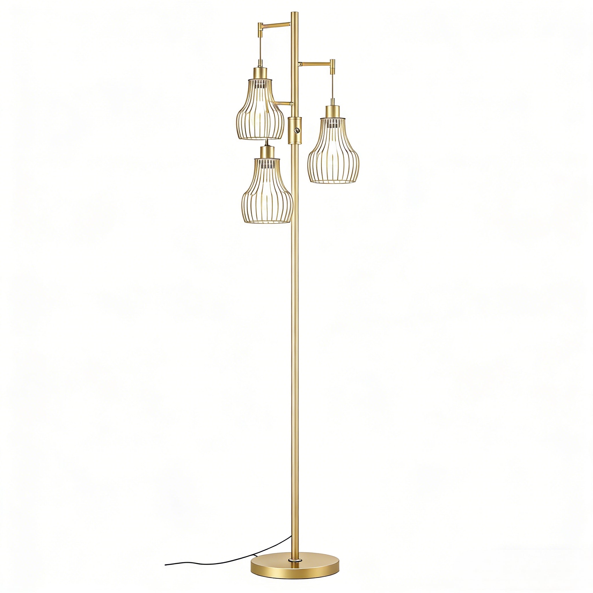 70 Inch Gold Industrial Floor Lamp 3 Light Stepless Dimmable Tree Standing Lamp With 3 LED Bulbs Modern Tall Pole Light For Living Room Bedroom Office Farmhouse Decor