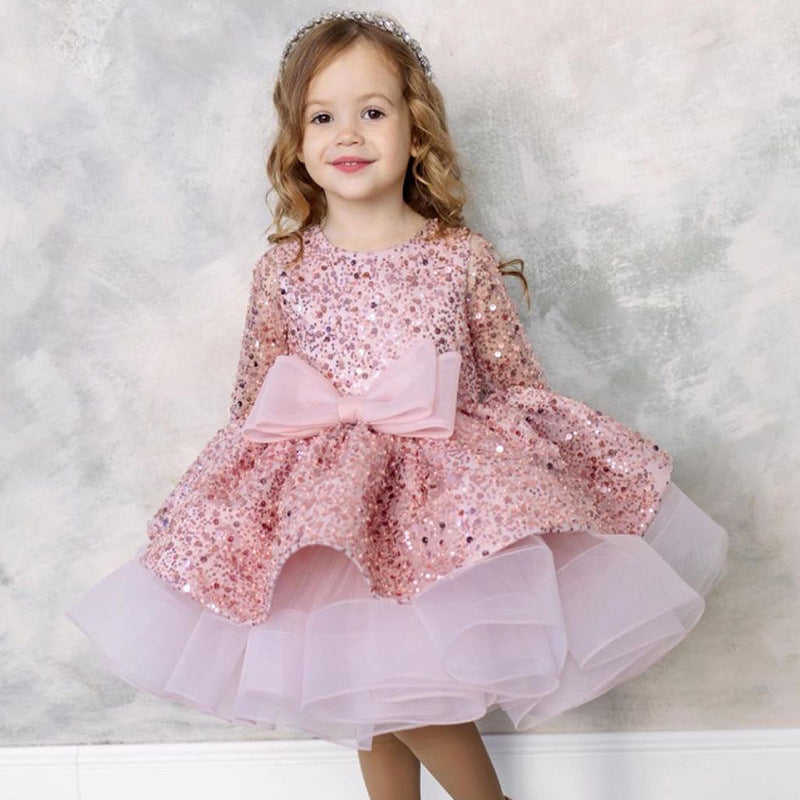 Girls sequin big bow princess skirt dress