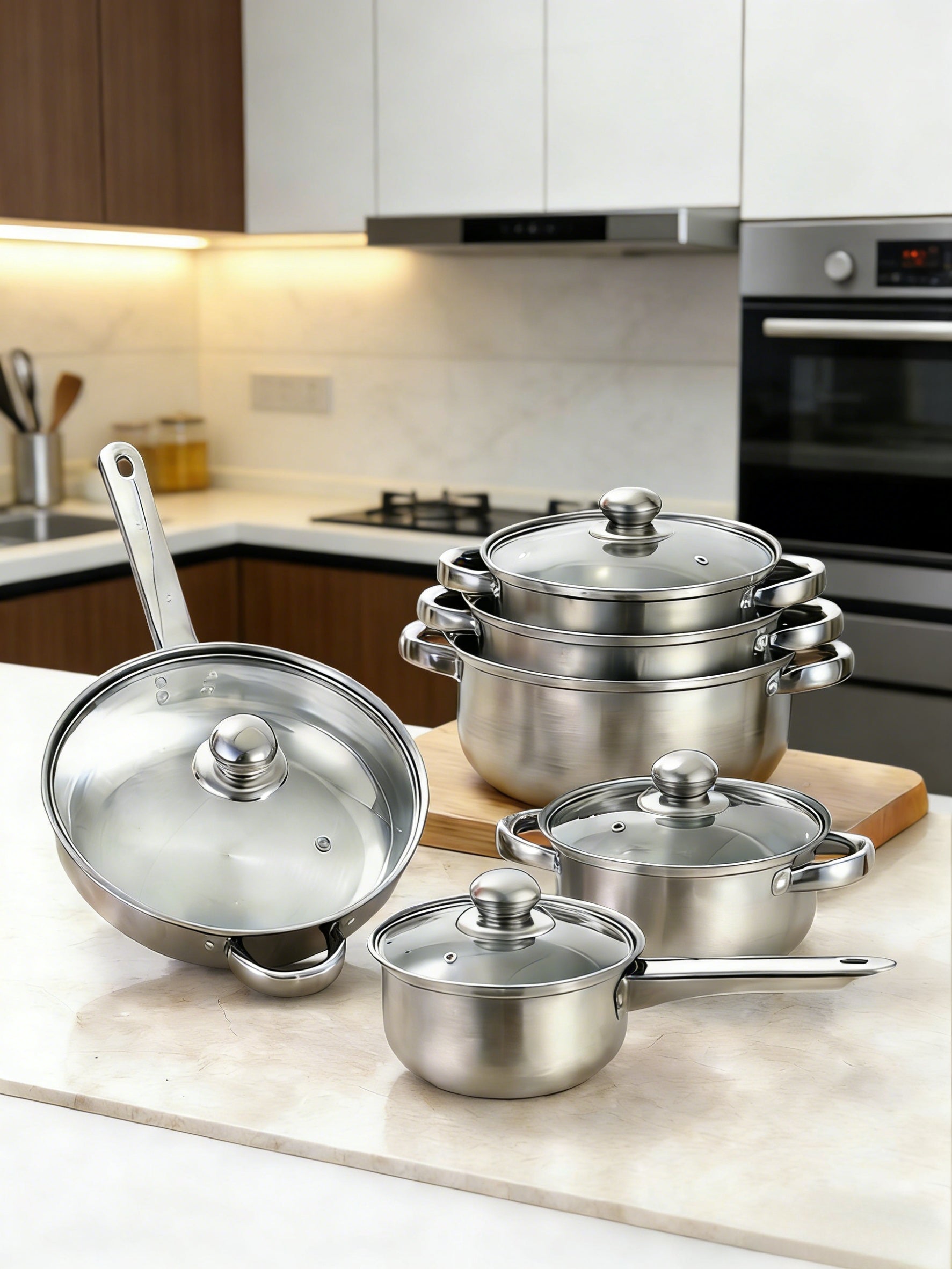 12 Piece Stainless Steel Cookware Set With Glass Lids Induction Gas Ceramic Electric Stove Compatible Dishwasher Safe Kitchen Pots And Pans Perfect For Home Cooking And Gifting