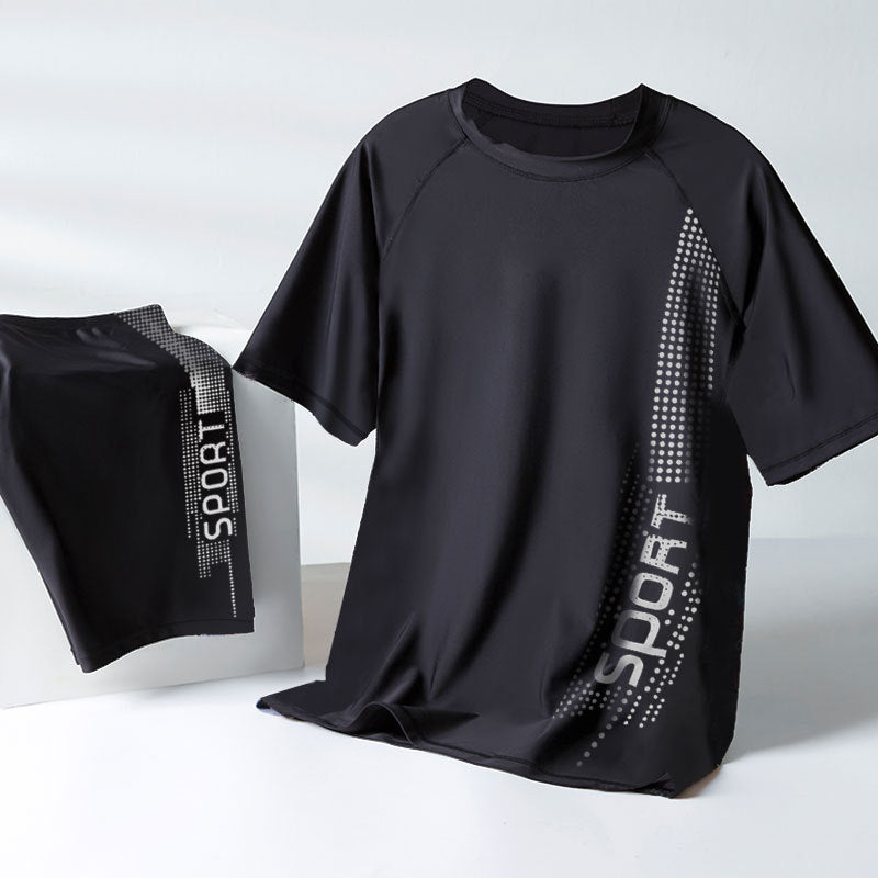 Men's Two-Piece Swimsuit: Short Sleeve Top and Shorts