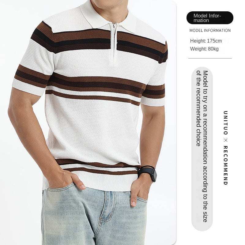 Polo shirt light business striped summer short-sleeved knitted men's clothing