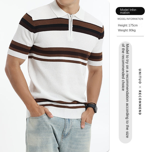 Polo shirt light business striped summer short-sleeved knitted men's clothing