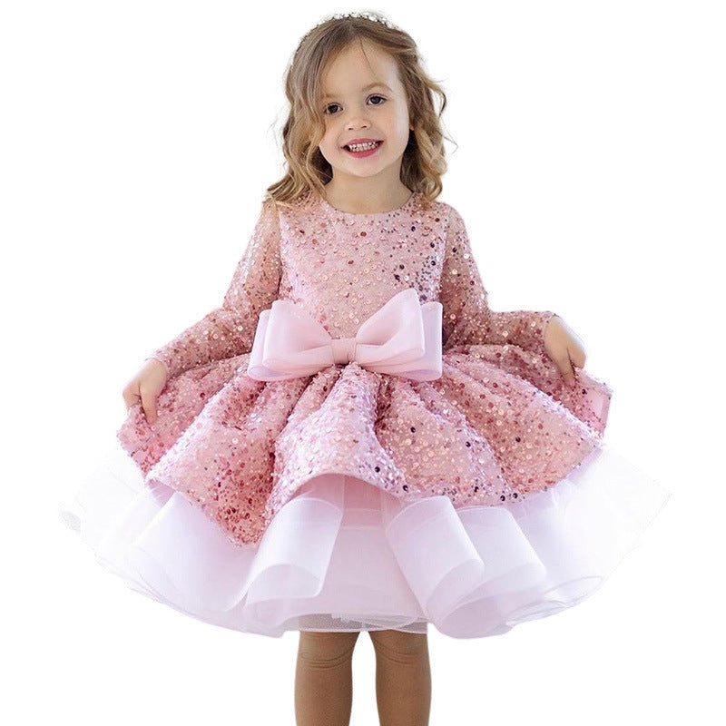 Girls sequin big bow princess skirt dress