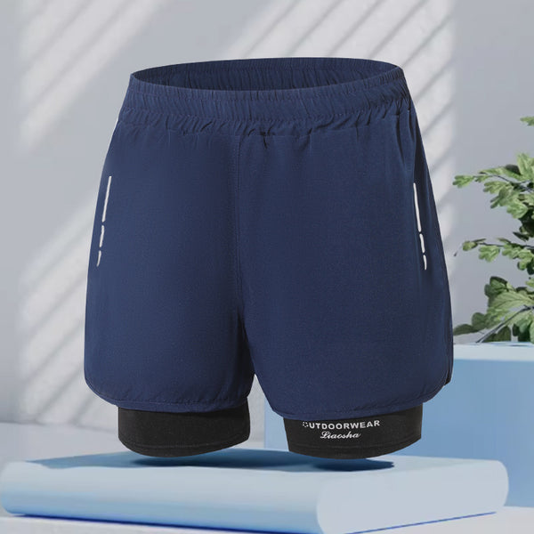Men's Quick-Dry Double-Layer Knee-Length Swim Trunks, Loose Fit