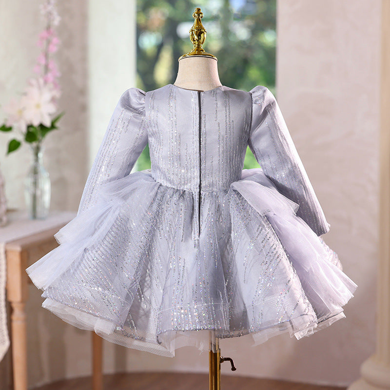 Girls' mini dress with long sleeves and sequined princess dress