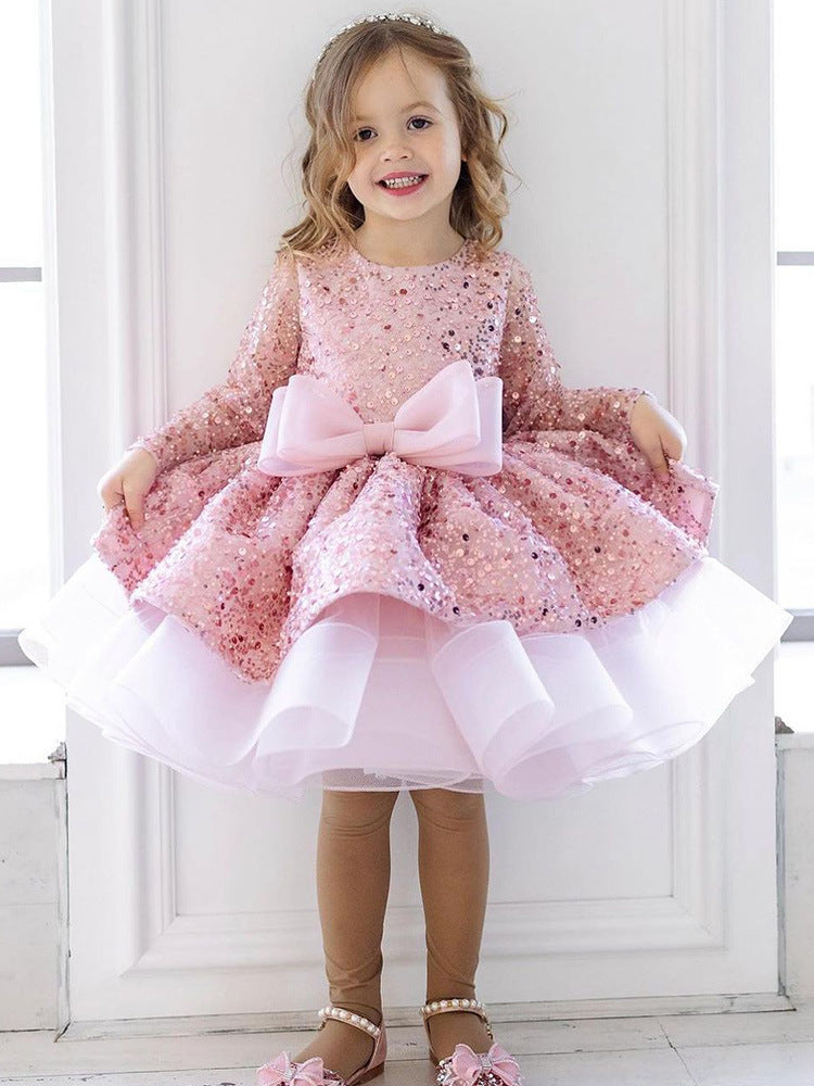 Girls sequin big bow princess skirt dress
