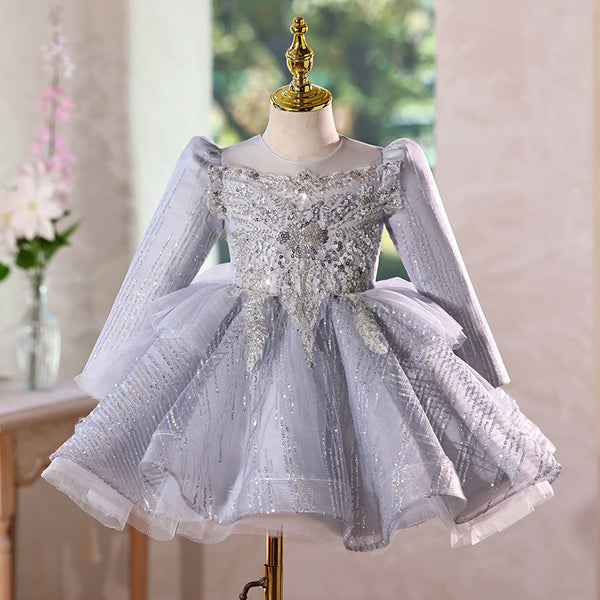 Girls' mini dress with long sleeves and sequined princess dress