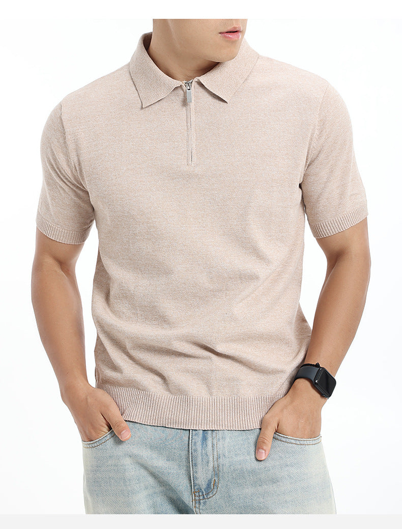 Men's Knitted Cotton Lapel Polo Shirt Short Sleeve Men's