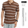 Summer Lapel Striped Ice Silk Polo Shirt Short Sleeve Knitted Men's Wear