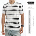 Ice silk striped Polo shirt for men pitted texture short-sleeved knitted