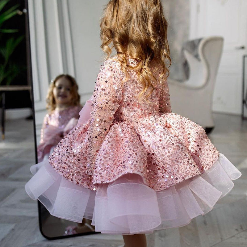 Girls sequin big bow princess skirt dress