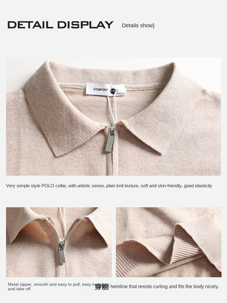 Men's Knitted Cotton Lapel Polo Shirt Short Sleeve Men's