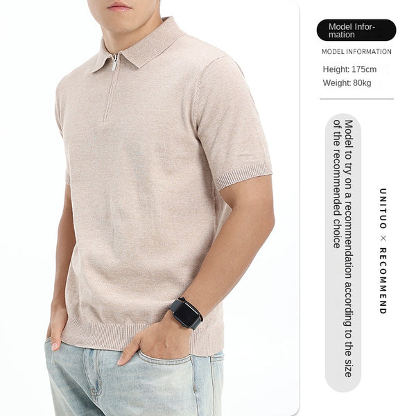 Men's Knitted Cotton Lapel Polo Shirt Short Sleeve Men's
